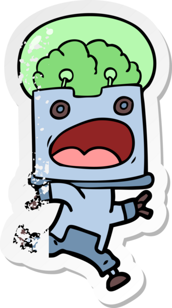 Bir insan tarafından çizilmiş karikatür robotunun sıkıntılı çıkartması.