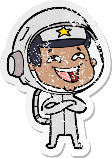 Bir insan tarafından çizilmiş gülen astronot çizgi filminin sıkıntılı çıkartması.