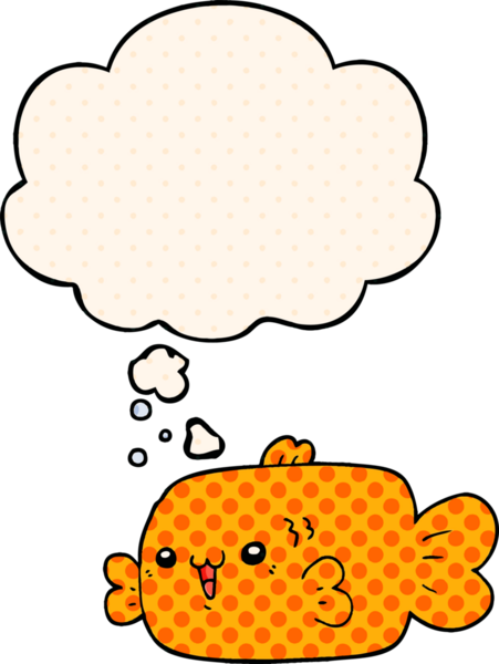 Bir insan tarafından çizilmiş, düşünce baloncuklu çizgi film balığı.