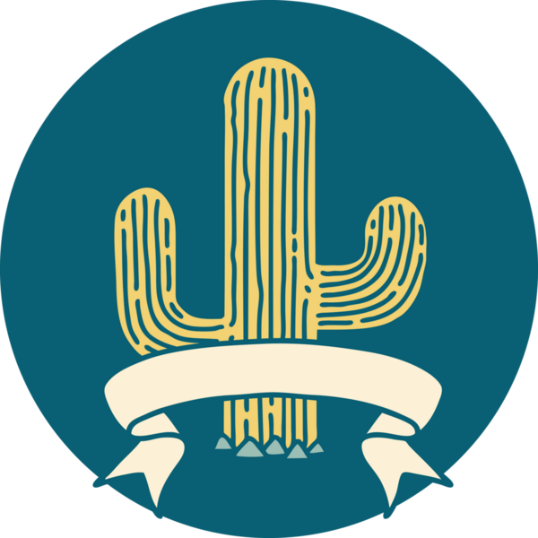 Bir insan tarafından çizilmiş bir kaktüs sancağıyla dövme stili simgesi