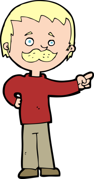 Bir insan tarafından çizilmiş bıyıklı bir çizgi film adamı.