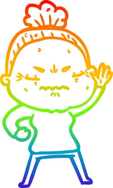 Gökkuşağı gradyan çizgi çizimi bir insan tarafından çizilmiş yaşlı bir kadın tarafından rahatsız edildi