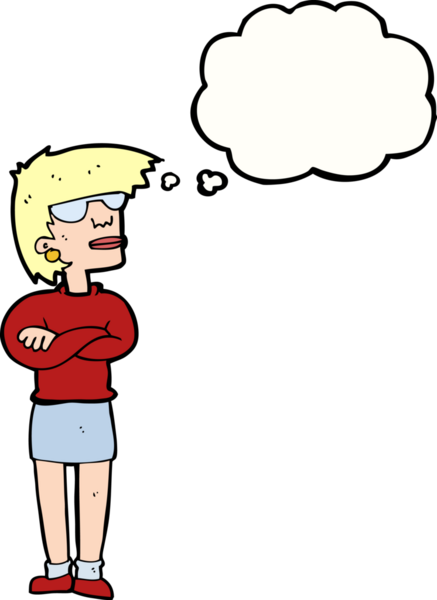 Bir insan tarafından çizilmiş düşünce baloncuğuyla rahatsız bir kadın.