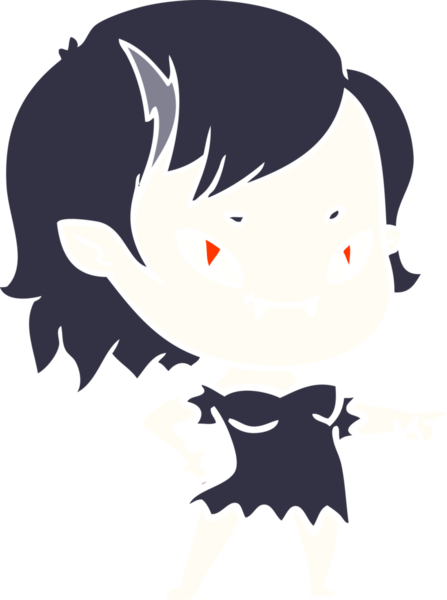 Düz renkli çizgi film karakteri. Bir insan tarafından çizilmiş vampir kız.