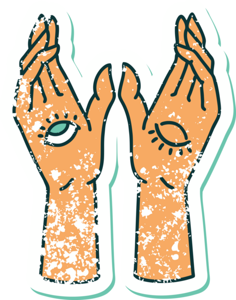 Bir insan tarafından çizilmiş gizemli ellerin sembolik dövmeli görüntüsü.