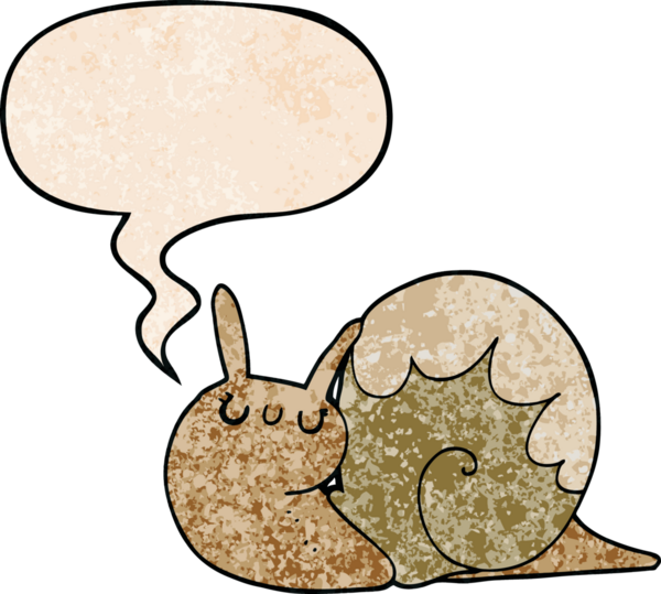 Tatlı çizgi film salyangozu. Konuşma baloncuğu olan, insan tarafından çizilmiş eski moda bir salyangoz.