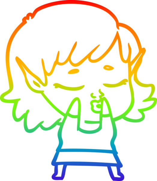 Gökkuşağı gradyan çizgisi bir insan tarafından çizilmiş güzel bir elf kızı çizimi