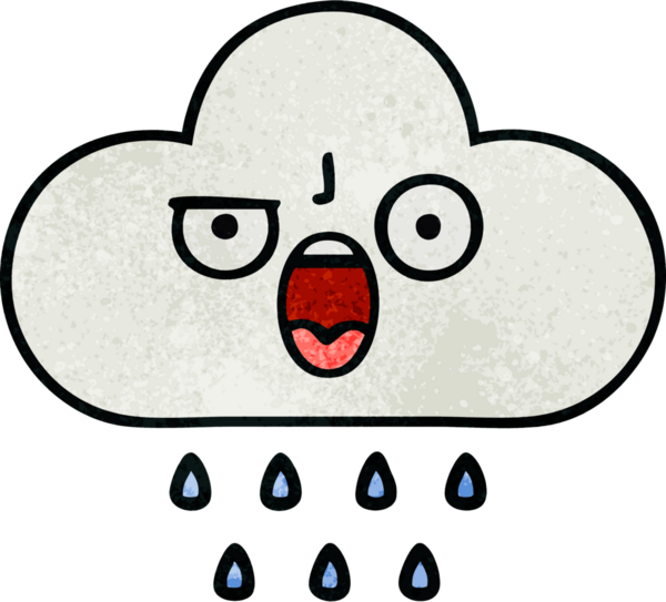 Bir insan tarafından çizilmiş yağmur bulutunun retro grunge desen karikatürü