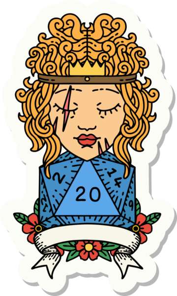 Bir insan tarafından çizilmiş 20 zarlı bir insan barbarının çıkartması.