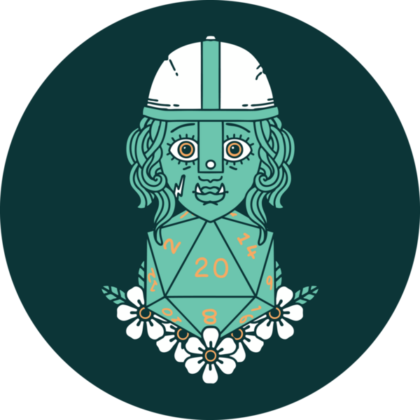 Bir insan tarafından çizilmiş 20 zarlı yarı ork savaşçı karakteri simgesi