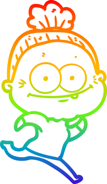 Gökkuşağı gradyan çizgi çizimi Bir insan tarafından çizilmiş mutlu yaşlı kadın