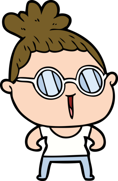 Bir insan tarafından çizilmiş gözlüklü sert kadın çizgi filmi.