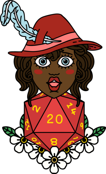 Bir insan tarafından çizilmiş 20 zarlı Retro Dövme Tarzı insan ozanı