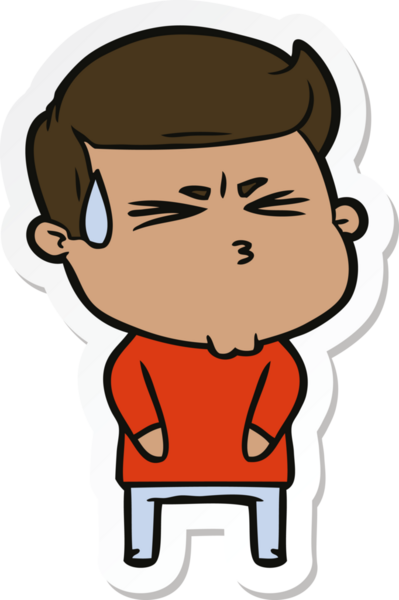 Bir insan tarafından çizilmiş terleyen bir karikatür adamın çıkartması.