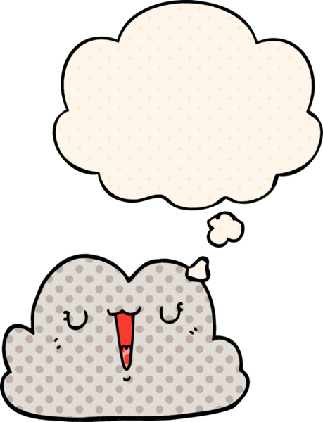 Bir insan tarafından çizilmiş çizgi roman tarzında düşünce baloncuğu olan şirin bir çizgi film bulutu.