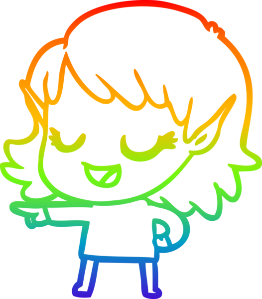 Gökkuşağı gradyan çizimi mutlu çizgi film kızı bir insan tarafından çizilmiş