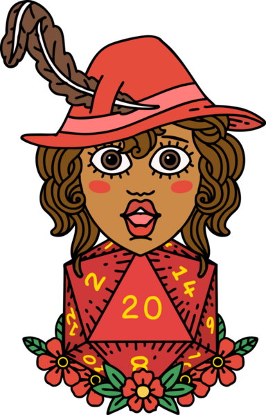 Bir insan tarafından çizilmiş 20 zarlı Retro Dövme Tarzı insan ozanı