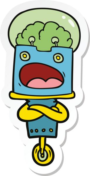 Bir insan tarafından çizilmiş robot karikatür çıkartması.