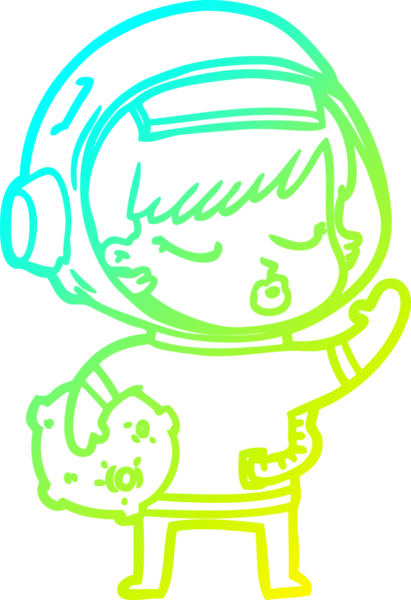 Bir çizgi film karakteri çizen soğuk gradyan bir insan tarafından çizilmiş güzel astronot kız.