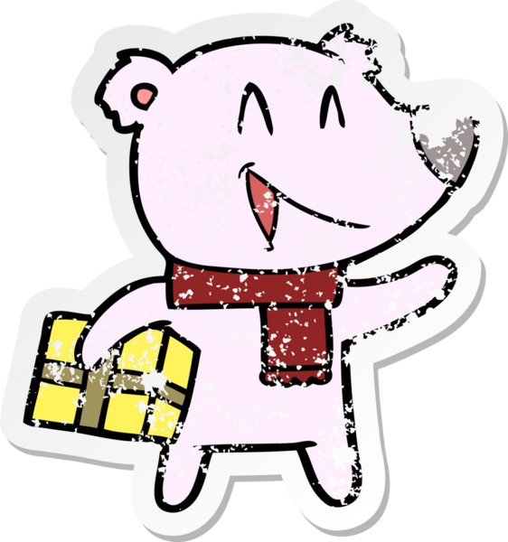 Gülen bir noel ayısı çizgi filminin hüzünlü çıkartması.