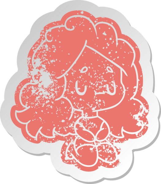 Bir insan tarafından çizilmiş sevimli bir kawai kızının sıkıntılı eski çizgi film çıkartması.