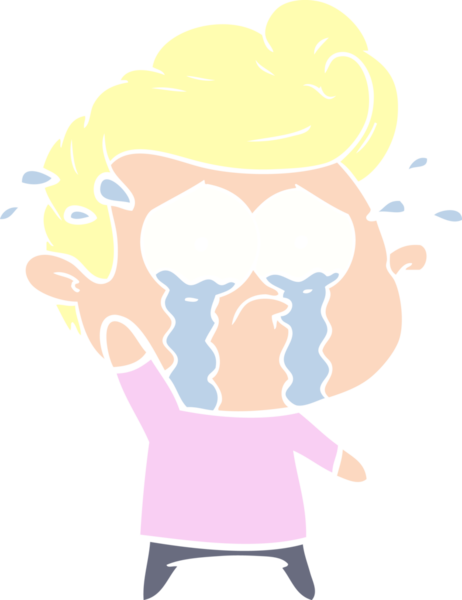 Bir insan tarafından çizilmiş düz renkli çizgi film ağlayan adam.