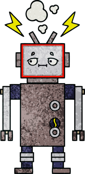 Bir insan tarafından çizilmiş bir robotun retro grunge dokusu