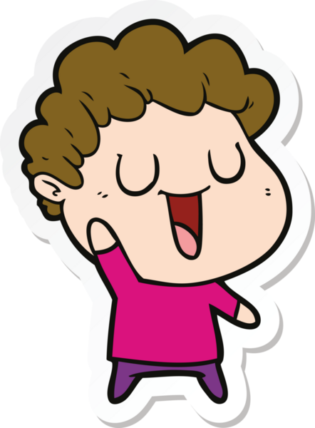 Bir insan tarafından çizilmiş, gülen bir karikatürcünün çıkartması.