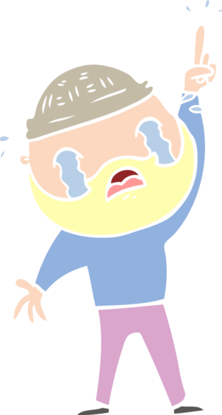 Düz renkli çizgi film sakallı adam bir insan tarafından çizilmiş ağlıyor.