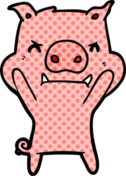 Bir insan tarafından çizilmiş kızgın çizgi film domuzu.