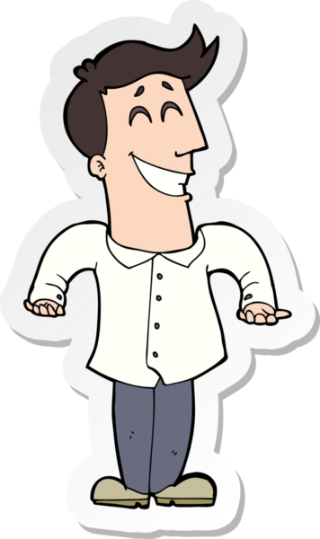 Bir insan tarafından çizilmiş omuz silken bir karikatür adamın çıkartması.