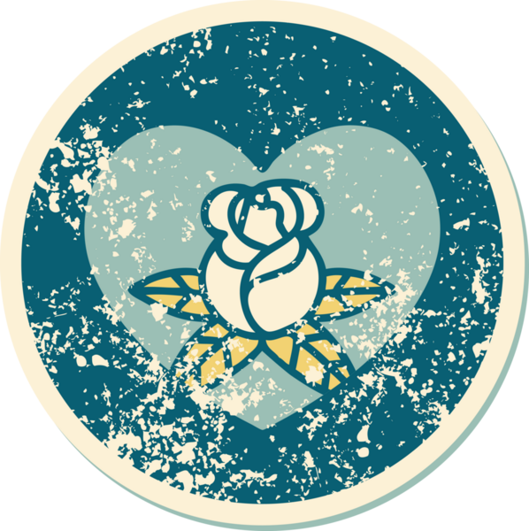 Bir insan tarafından çizilmiş kalp ve çiçeklerin sembolik depresif dövme şekli