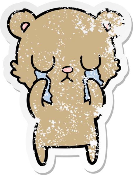 Bir insan tarafından çizilmiş ağlayan çizgi film ayısının sıkıntılı çıkartması.