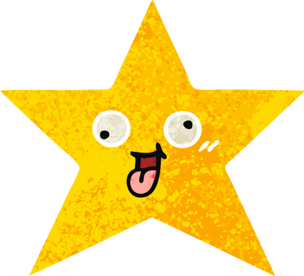 Bir insan tarafından çizilmiş altın yıldızın retro çizim tarzı karikatürü.