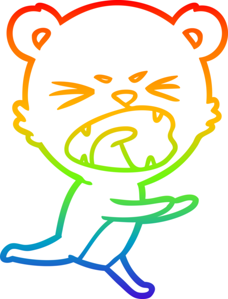 Kızgın bir çizgi film ayısının çizdiği gökkuşağı gradyanı bir insan tarafından çizilmiş.