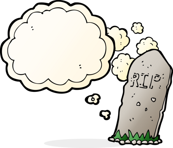 Bir insan tarafından çizilmiş düşünce baloncuklu karikatür gibi ürkütücü bir mezar.