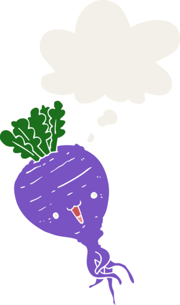 Düşünce baloncuğu olan şalgam bir insan tarafından çizilmiş.