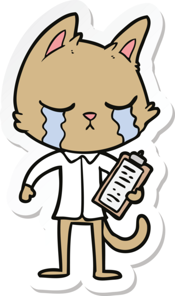 Bir insan tarafından çizilmiş ağlayan bir iş kedisinin çıkartması.