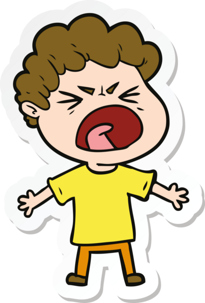 Bir insan tarafından çizilmiş öfkeli bir adamın karikatür çıkartması.