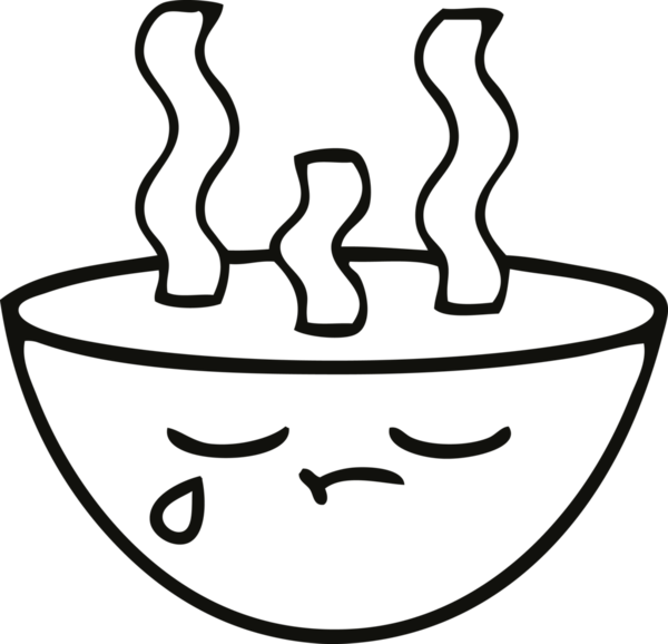 Bir insan tarafından çizilmiş sıcak çorba tabağının çizgi çizimi.