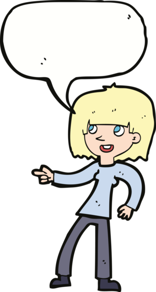 Bir insan tarafından çizilmiş konuşma balonuyla işaret edilen çizgi film kızı.