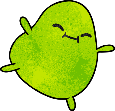 Bir insan tarafından çizilmiş, el yazısıyla çizilmiş şirin bir zıplayan fasulyenin çizgi filmi.