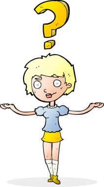 Çizgi filmdeki kadın bir insan tarafından çizilmiş sorular soruyor.