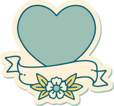 Bir insan tarafından çizilmiş geleneksel bir kalp ve bayrak stili dövme çıkartması.