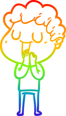 Gökkuşağı gradyan çizgisi bir insan tarafından çizilmiş gülen bir karikatür adamın çizimi