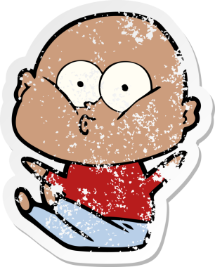 Bir insan tarafından çizilmiş kel bir adamın sıkıntılı çıkartması.