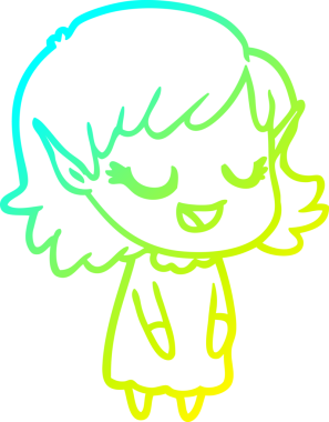 Bir insan tarafından çizilmiş mutlu bir elf kızı çizimi.