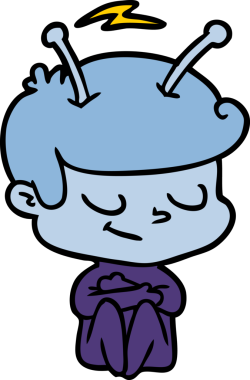 Bir insan tarafından çizilmiş dost canlısı çizgi film uzay adamı.