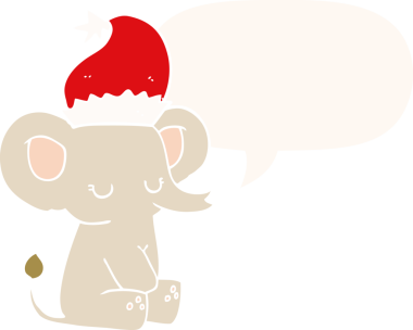 Bir insan tarafından çizilmiş konuşma baloncuğu olan şirin bir Noel fili.