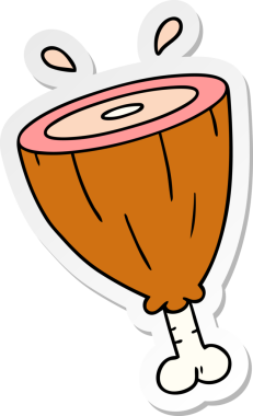 Bir insan tarafından çizilmiş jambon ekleminin el çizimi karikatürü.